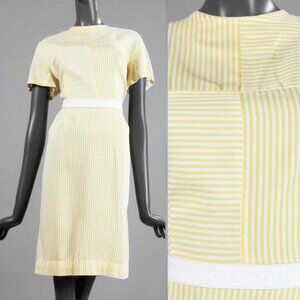 L Vintage 60s Seersucker Pencil Day Dress